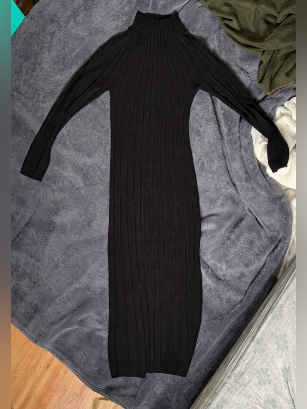 Black Tape_ Slim Ribbed Black Maxi Sweater Dress